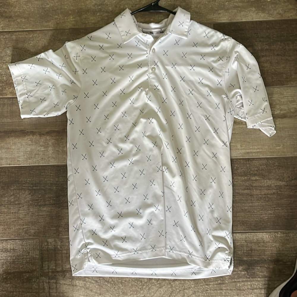 White polo with golf club design